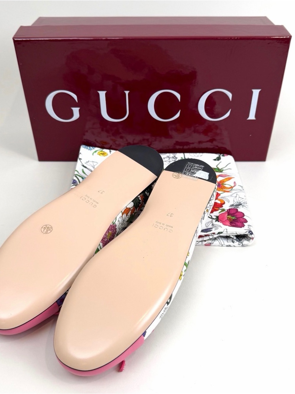 Gucci Pink Floral Leather Ballet Flats NIB - Picture 8 of 8